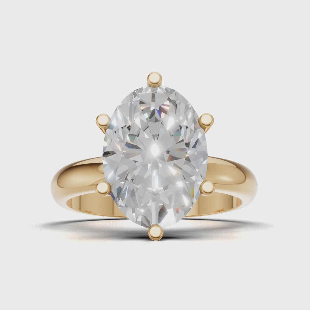Sestante, 3ct oval lab grown diamond engagement ring, Plain Sides, 6 Prongs, 18K yellow gold - turning