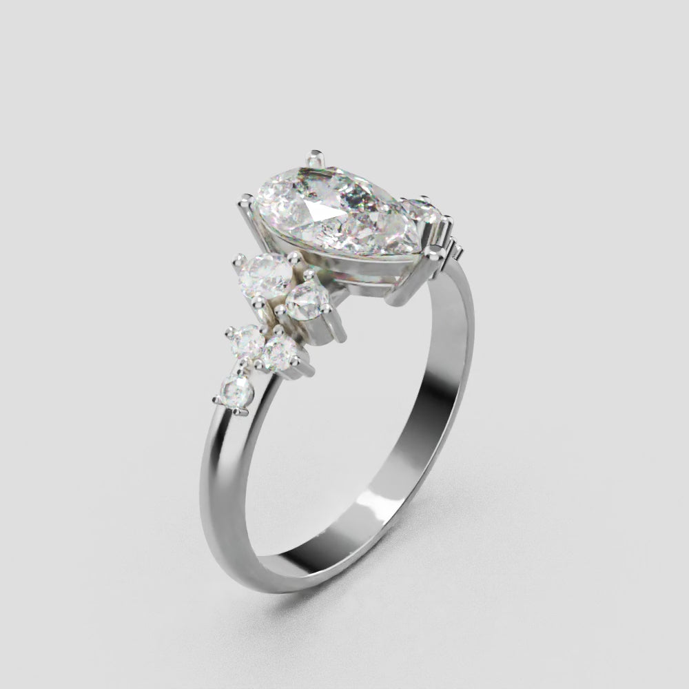 Nido, 1ct pear lab grown diamond engagement ring, Cluster, 18K white gold - turning