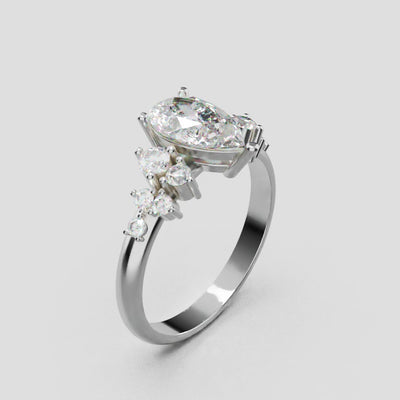 Nido, 1ct pear lab grown diamond engagement ring, Cluster, 18K white gold - turning