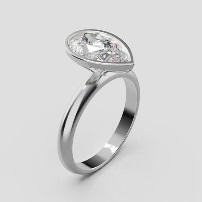 Scudo, 2ct pear lab grown diamond engagement ring, Bezel, 18K white gold - turning