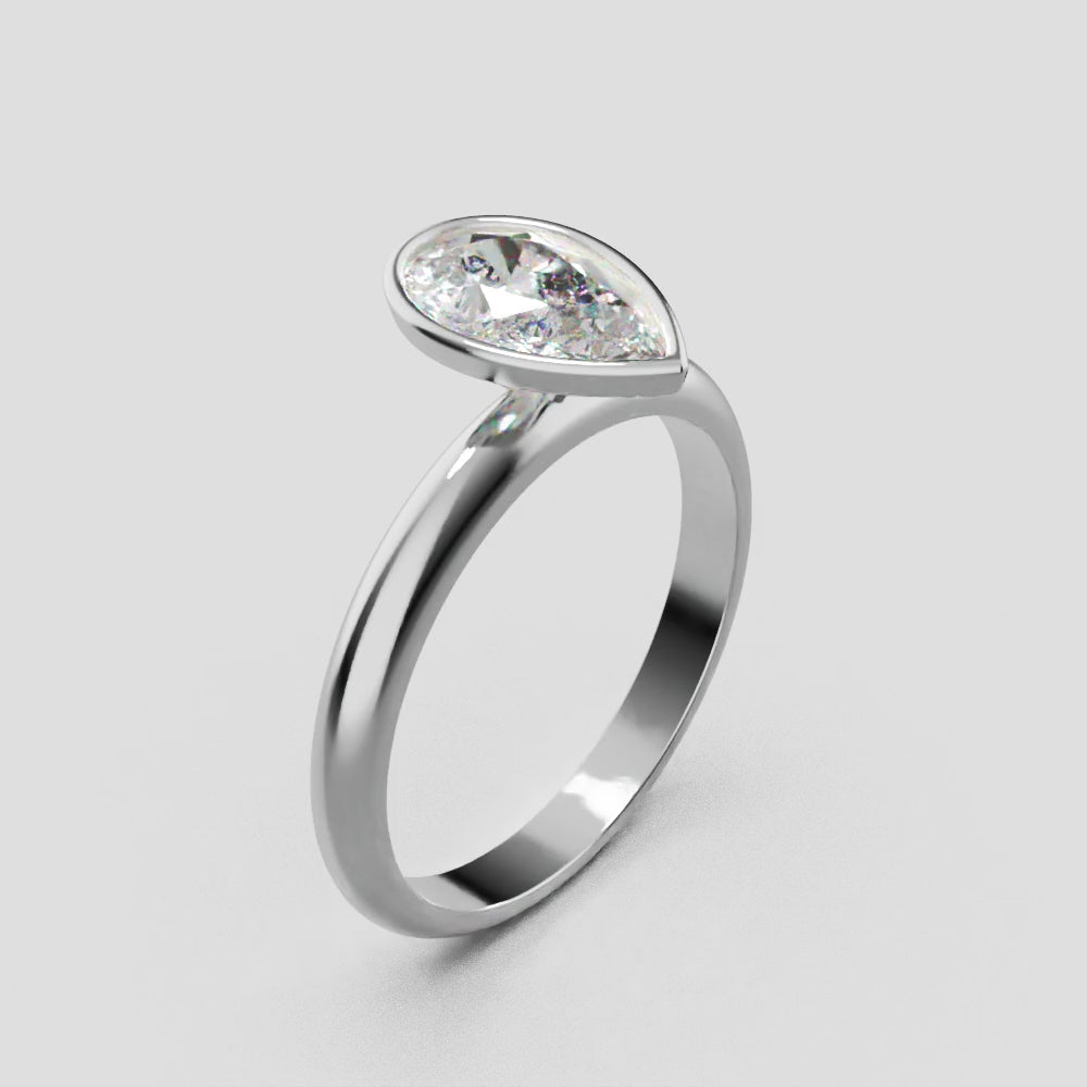 Scudo, 1ct pear lab grown diamond engagement ring, Bezel, 18K white gold - turning