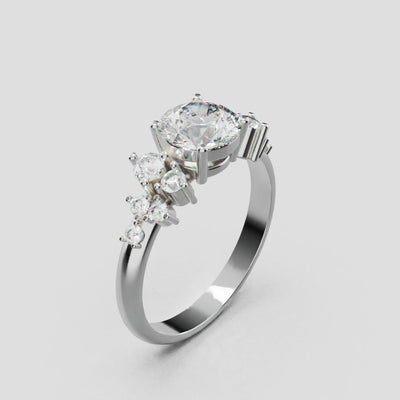 Grappolo, 1ct round lab grown diamond engagement ring, Cluster, 18K white gold - turning