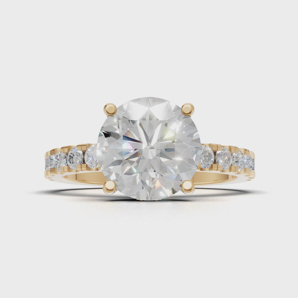 Nimbo, 2ct round lab grown diamond engagement ring, 2.0mm Pave, Hidden Halo, 4 Prongs, 18K yellow gold - turning