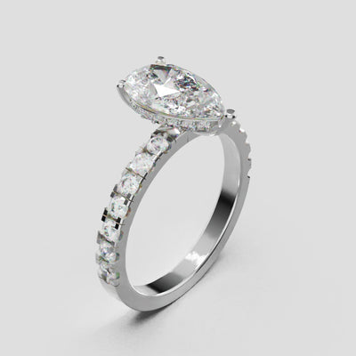 Alcova, 1.5ct pear lab grown diamond engagement ring, 2.0mm Pave, Hidden Halo, 18K white gold - turning