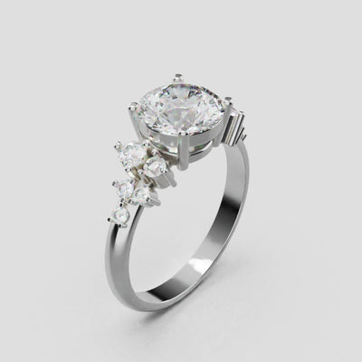 Grappolo, 1.5ct round lab grown diamond engagement ring, Cluster, 18K white gold - turning