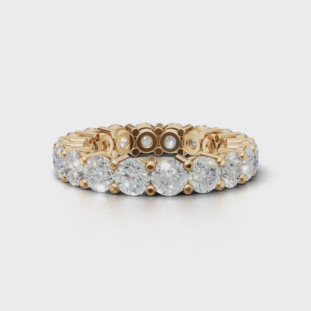 Full Eternity Basket 3.8mm lab grown diamond wedding band, 18K yellow gold - turning