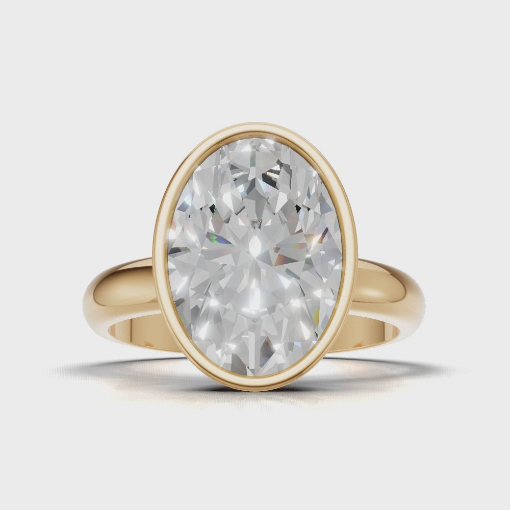 Alba, 3ct oval lab grown diamond engagement ring, Bezel, 18K yellow gold - turning