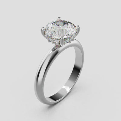 Segreto, 2ct round lab grown diamond engagement ring, Plain Sides, Hidden Halo, 4 Prongs, 18K white gold - turning