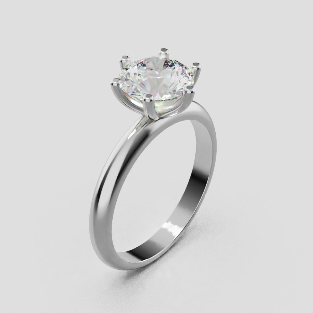 Sei Stelle, 1.5ct round lab grown diamond engagement ring, Plain Sides, 6 Prongs, 18K white gold - turning