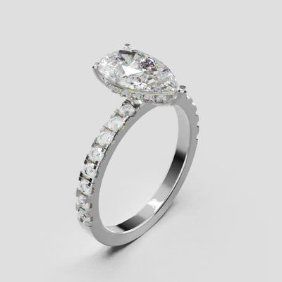 Sussurro, 1.5ct pear lab grown diamond engagement ring, 1.8mm Pave, Hidden Halo, 18K white gold - turning