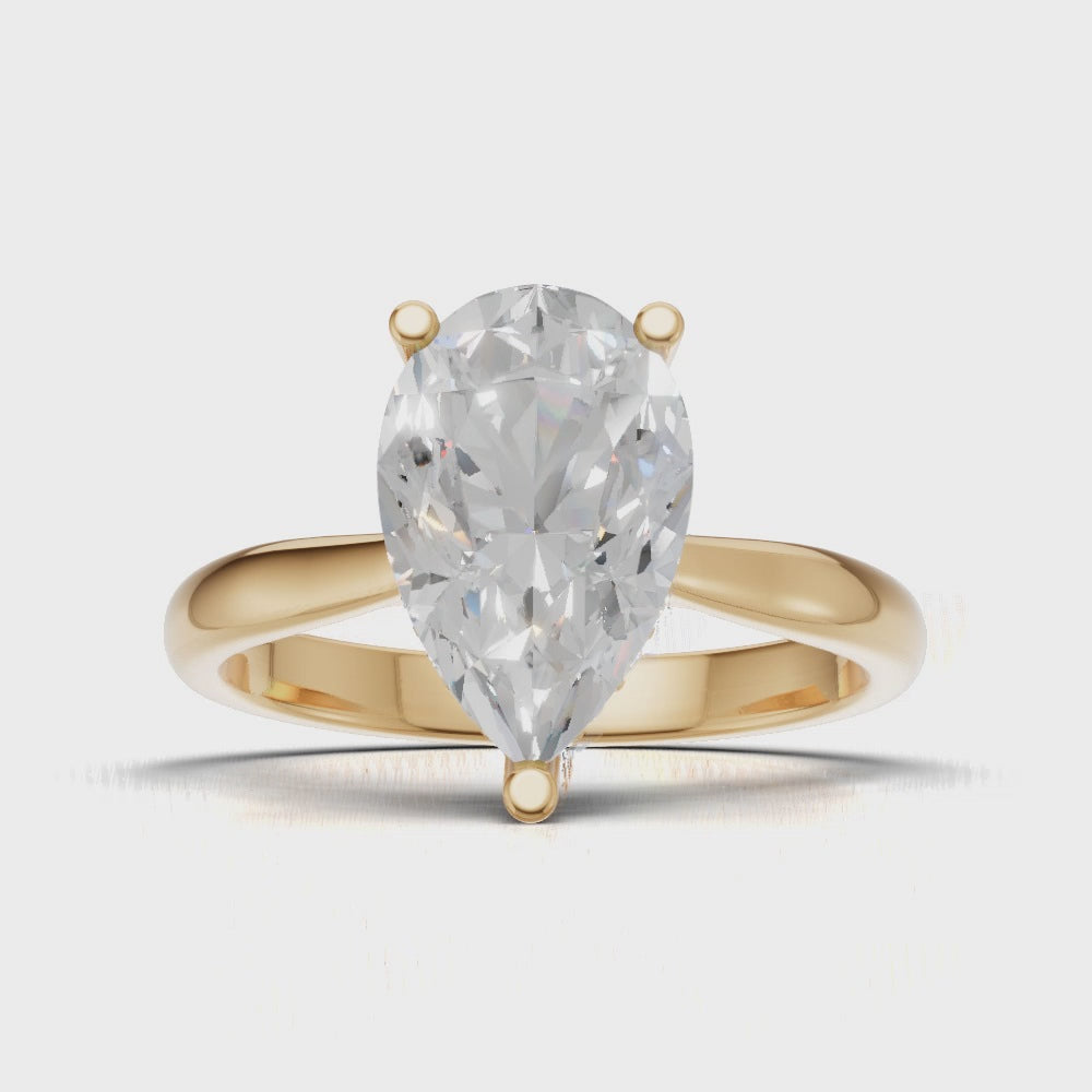 Campanile, 2ct pear lab grown diamond engagement ring, Cathedral Hidden Halo Bridge, 18K yellow gold - turning