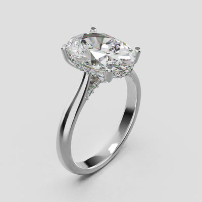 Volta, 3ct oval lab grown diamond engagement ring, Cathedral Hidden Halo Bridge, 18K white gold - turning