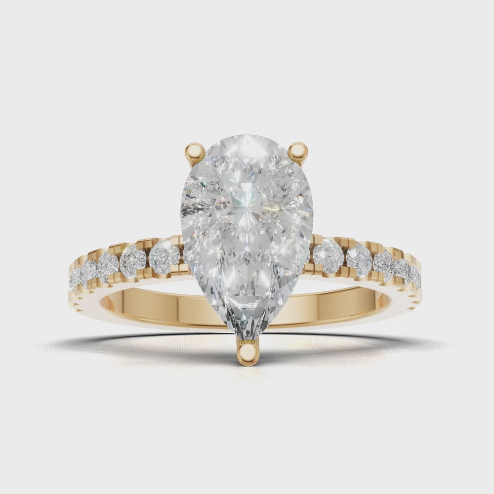 Sussurro, 1.5ct pear lab grown diamond engagement ring, 1.8mm Pave, Hidden Halo, 18K yellow gold - turning