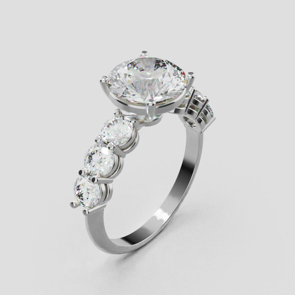 Corso, 2ct round lab grown diamond engagement ring, 3.5mm Side Stones, 18K white gold - turning