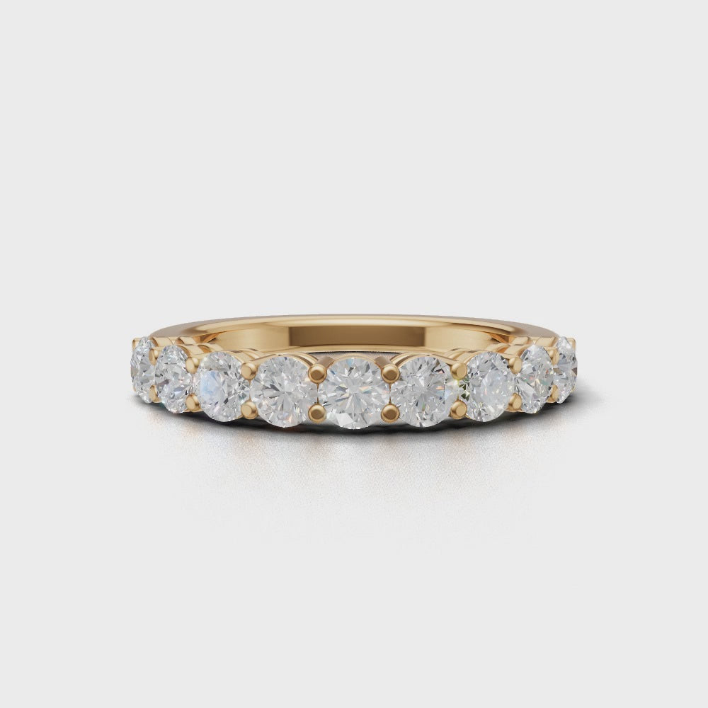 Half Eternity Basket 3.2mm lab grown diamond wedding band, 18K yellow gold - turning
