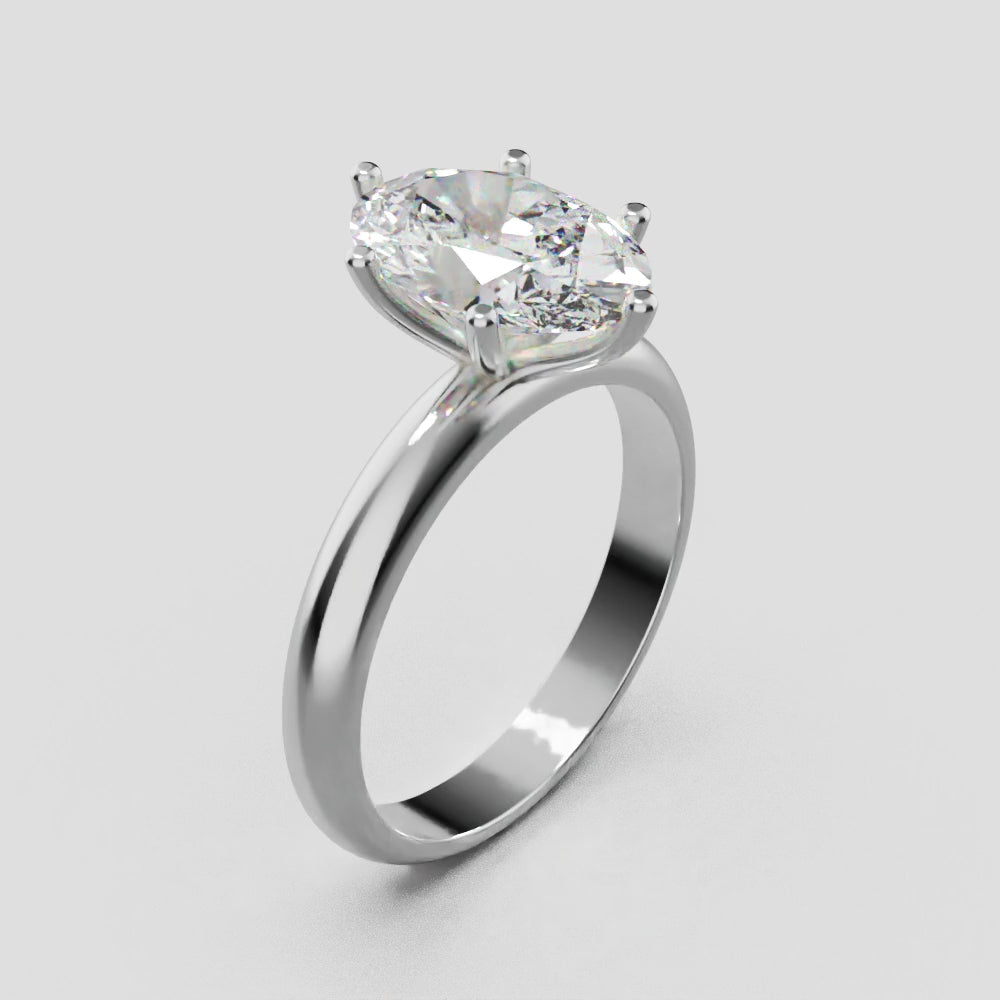 Sestante, 2ct oval lab grown diamond engagement ring, Plain Sides, 6 Prongs, 18K white gold - turning