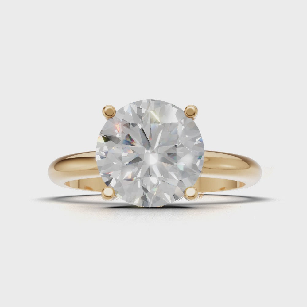 Costante, 2ct round lab grown diamond engagement ring, Plain Sides, Hidden Halo, 4 Prongs, Fixed Width, 18K yellow gold - turning