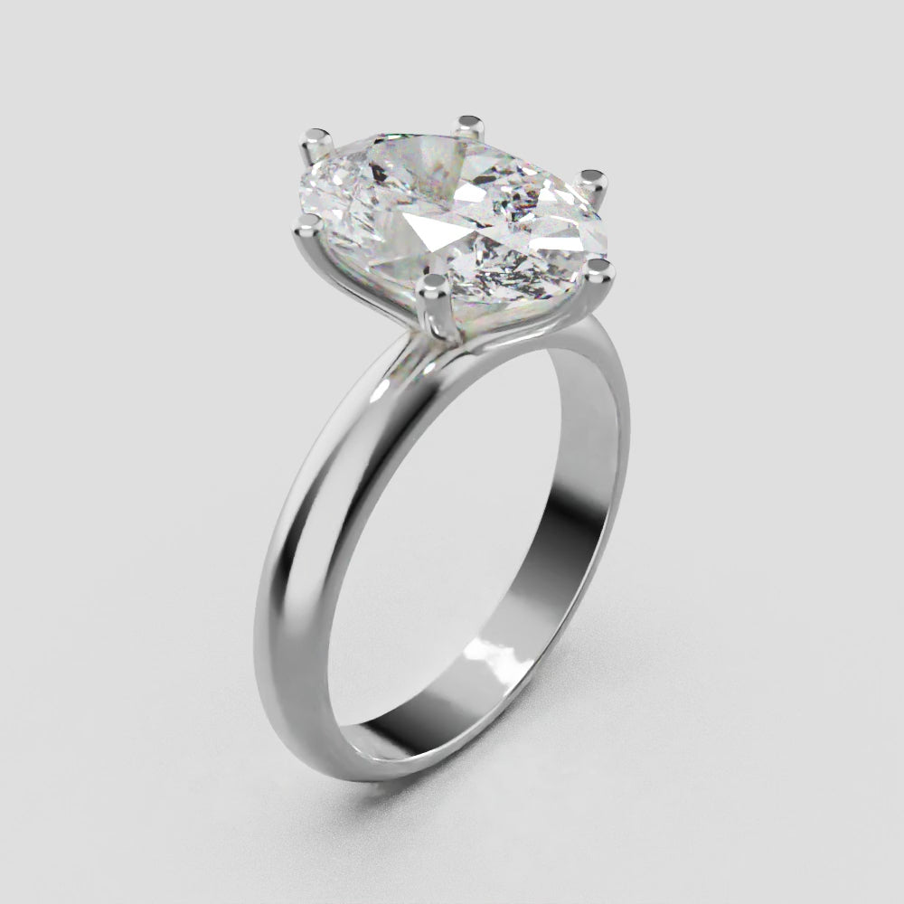 Sestante, 3ct oval lab grown diamond engagement ring, Plain Sides, 6 Prongs, 18K white gold - turning