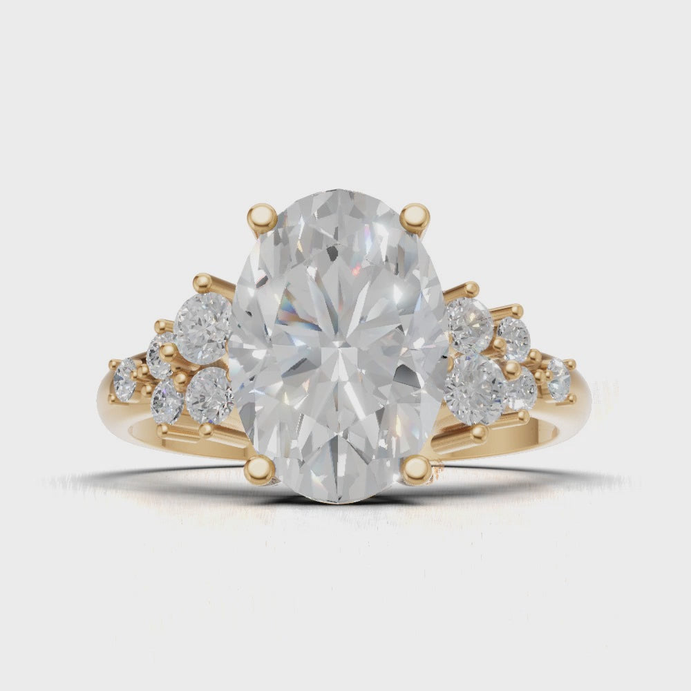 Sciame, 2ct oval lab grown diamond engagement ring, Cluster, 18K yellow gold - turning