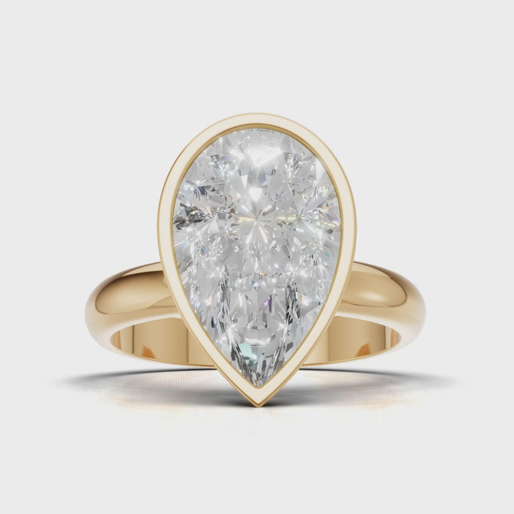 Scudo, 3ct pear lab grown diamond engagement ring, Bezel, 18K yellow gold - turning