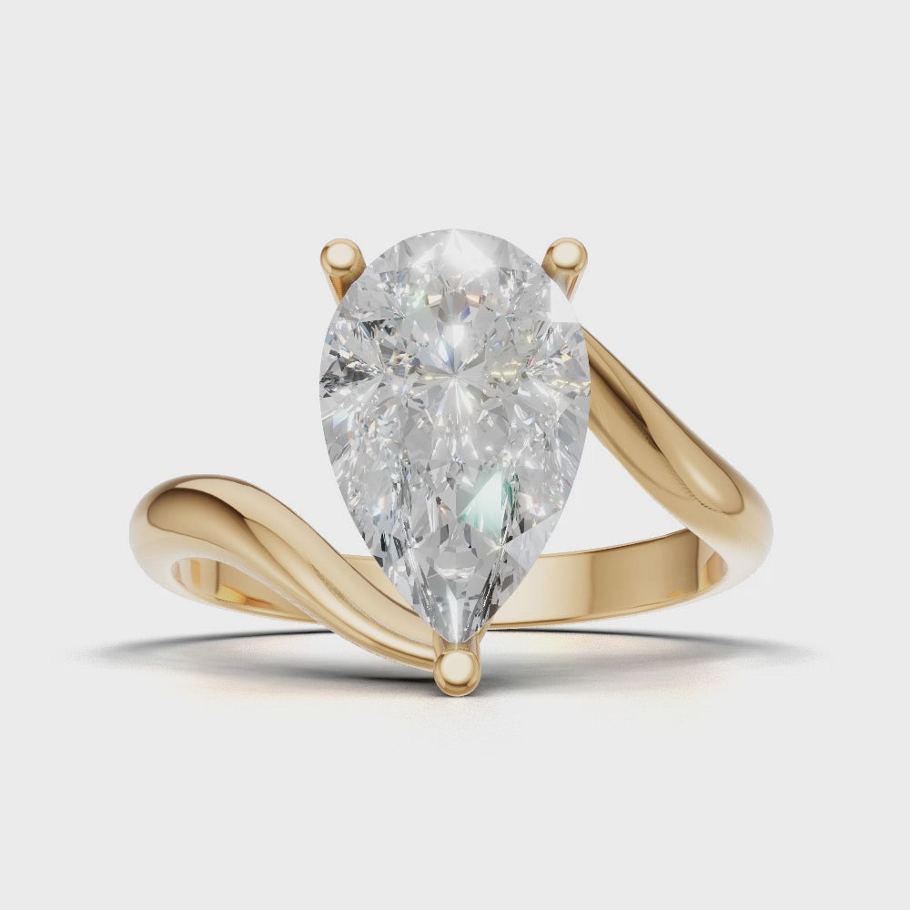 Spirale, 2ct pear lab grown diamond engagement ring, Bypass, 18K yellow gold - turning