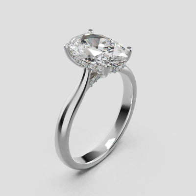 Volta, 2ct oval lab grown diamond engagement ring, Cathedral Hidden Halo Bridge, 18K white gold - turning