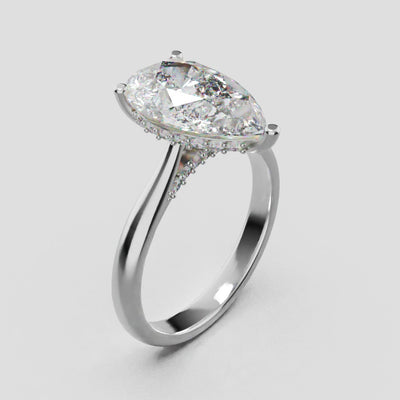 Campanile, 3ct pear lab grown diamond engagement ring, Cathedral Hidden Halo Bridge, 18K white gold - turning