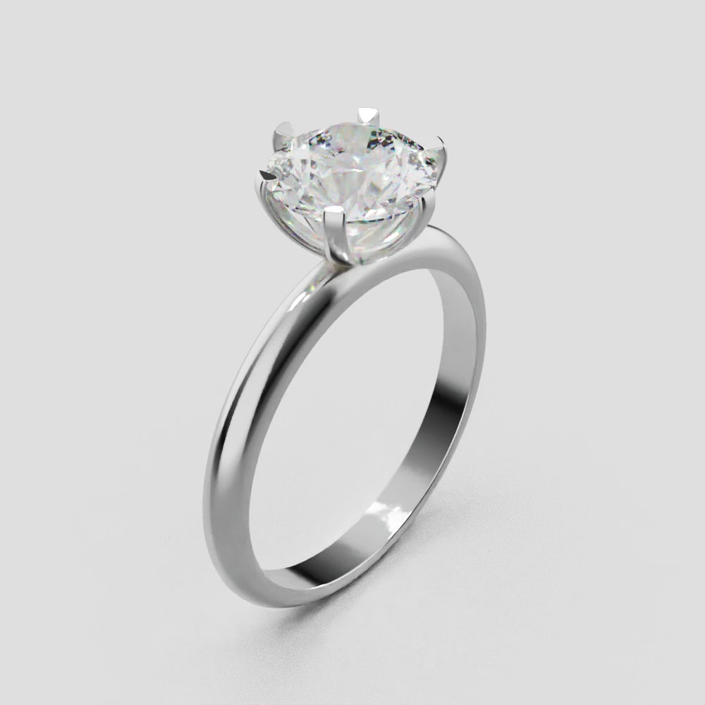 Retta, 1.5ct round lab grown diamond engagement ring, Plain Sides, 6 Prongs, Fixed Width, 18K white gold - turning
