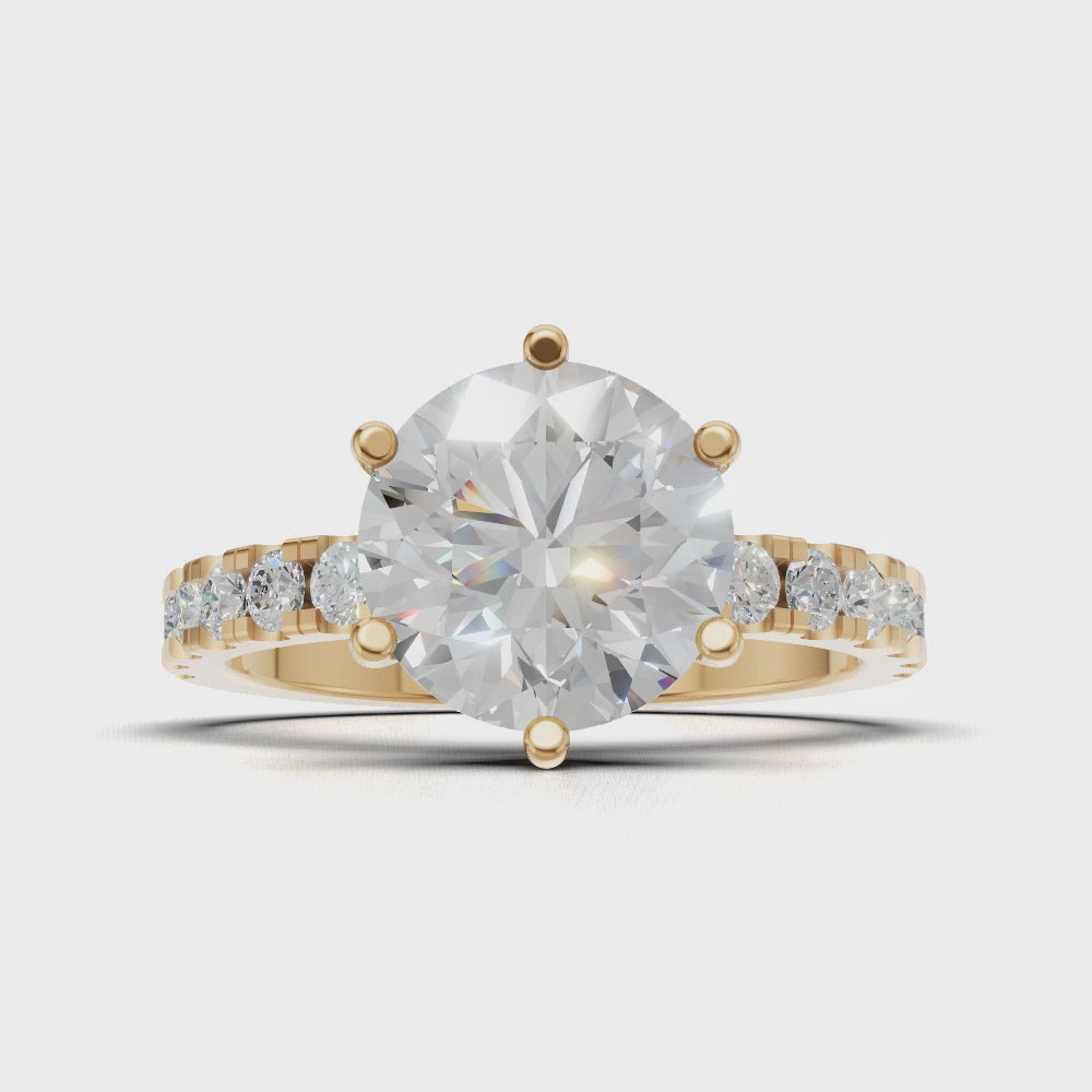 Selciato, 2ct round lab grown diamond engagement ring, 2.0mm Pave, 6 Prongs, 18K yellow gold - turning