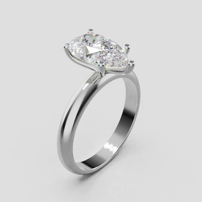 Cinque Punte, 2ct pear lab grown diamond engagement ring, Plain Sides, 5 Prongs, 18K white gold - turning