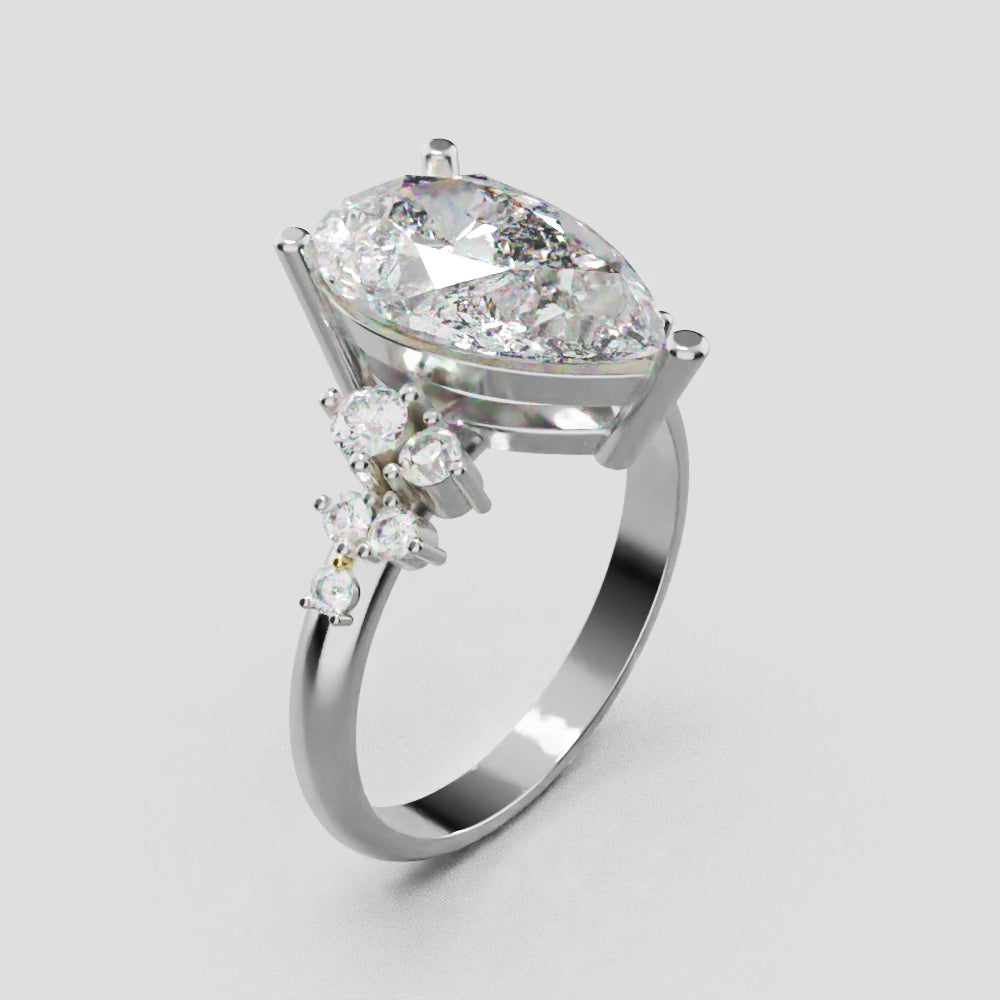 Nido, 3ct pear lab grown diamond engagement ring, Cluster, 18K white gold - turning