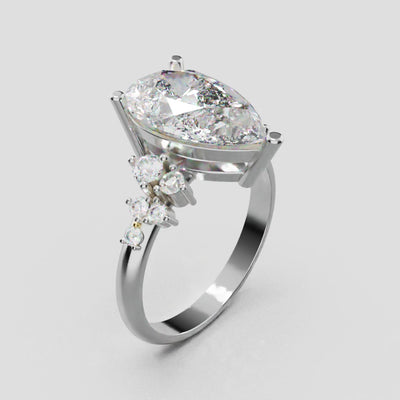 Nido, 3ct pear lab grown diamond engagement ring, Cluster, 18K white gold - turning