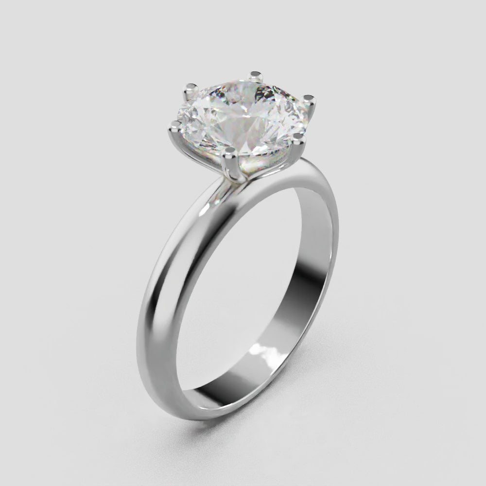 Sei Stelle, 2ct round lab grown diamond engagement ring, Plain Sides, 6 Prongs, 18K white gold - turning