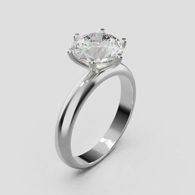 Sei Stelle, 2ct round lab grown diamond engagement ring, Plain Sides, 6 Prongs, 18K white gold - turning