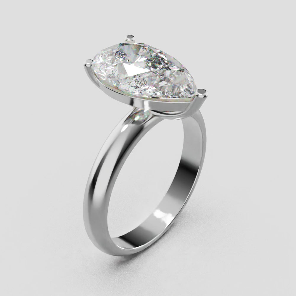 Sobria, 3ct pear lab grown diamond engagement ring, Plain Gallery, 18K white gold - turning