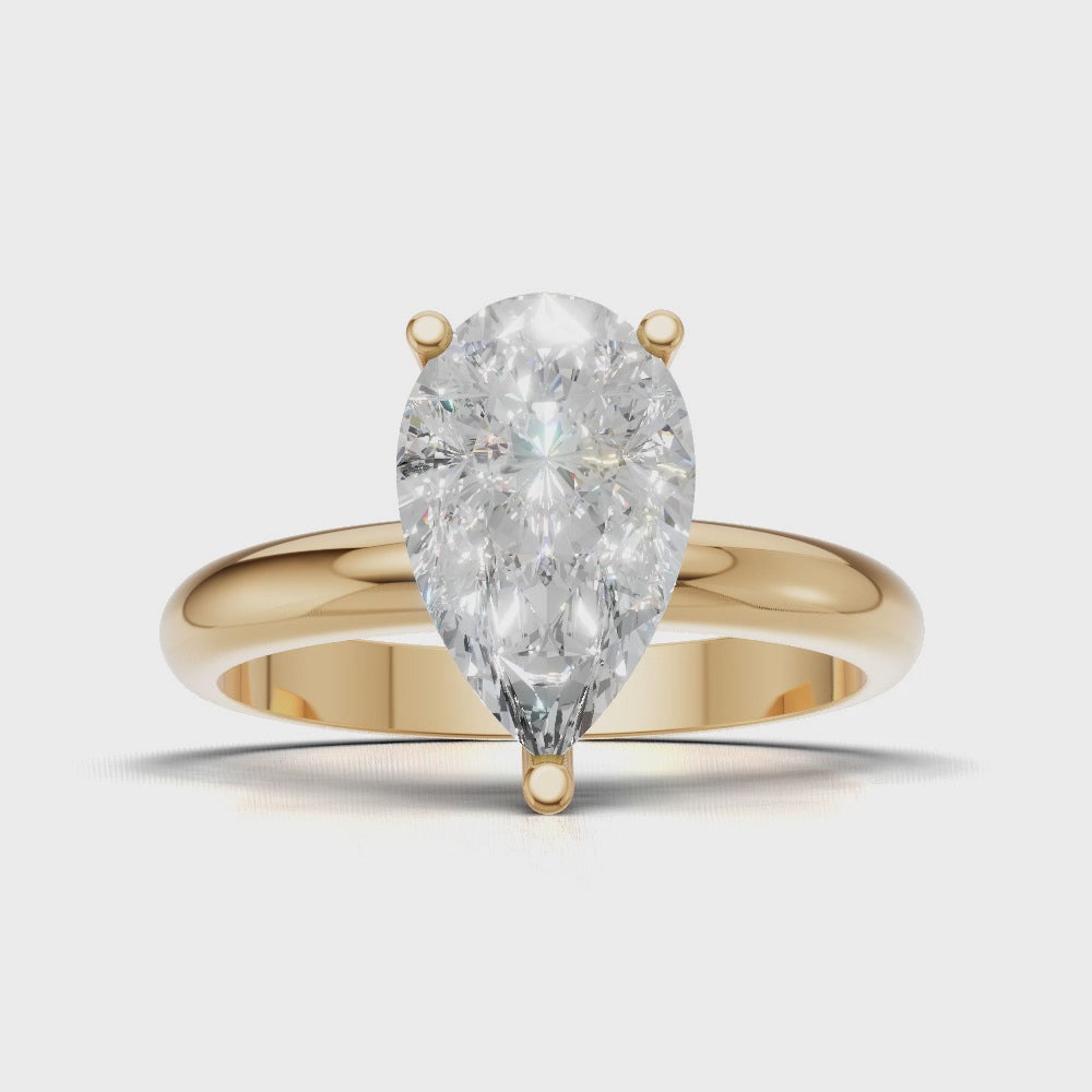 Riparo, 1.5ct pear lab grown diamond engagement ring, Plain Sides, Hidden Halo, 18K yellow gold - turning