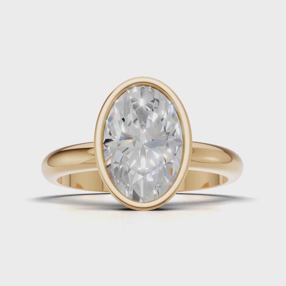 Alba, 1.5ct oval lab grown diamond engagement ring, Bezel, 18K yellow gold - turning
