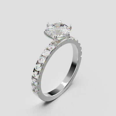 Selciato, 1ct round lab grown diamond engagement ring, 2.0mm Pave, 6 Prongs, 18K white gold - turning