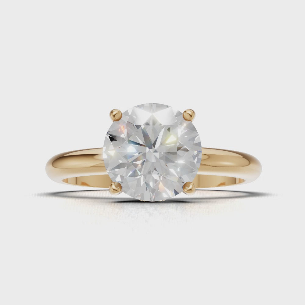 Costante, 1.5ct round lab grown diamond engagement ring, Plain Sides, Hidden Halo, 4 Prongs, Fixed Width, 18K yellow gold - turning