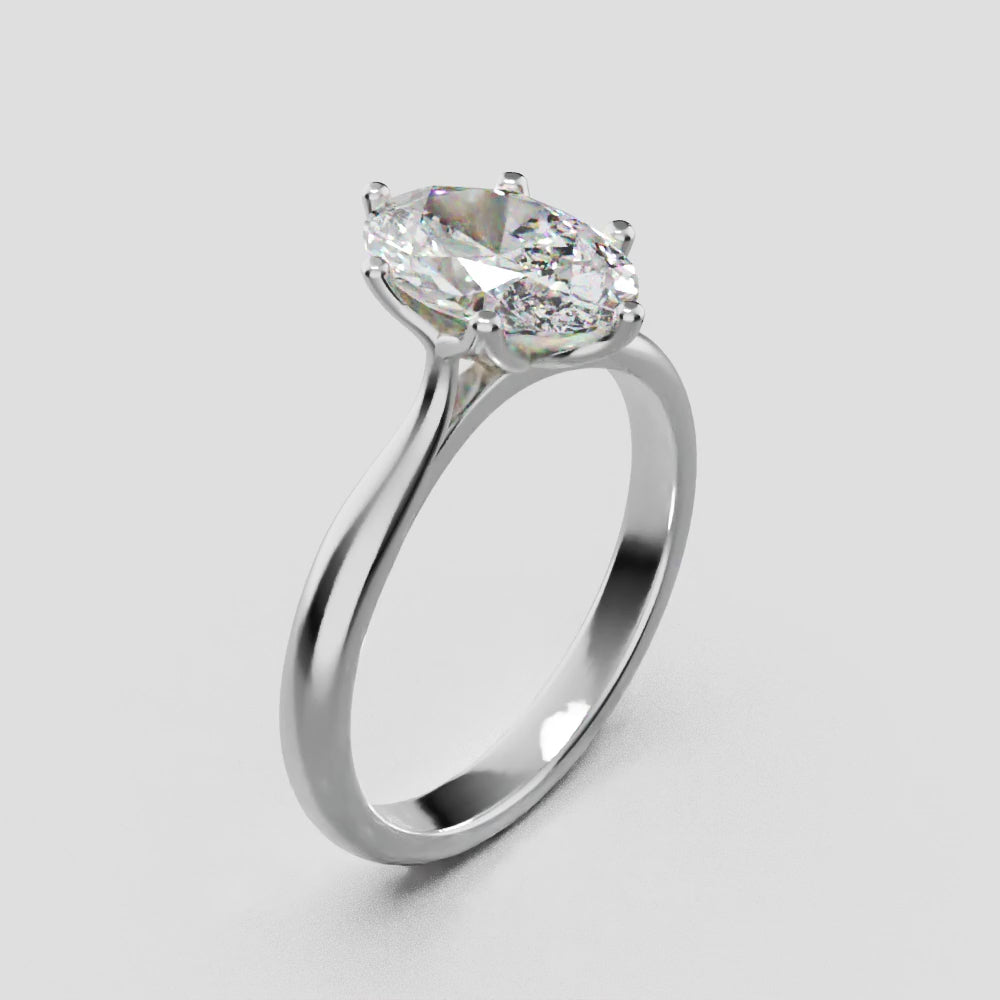 Ninfea, 1.5ct oval lab grown diamond engagement ring, Petal Cathedral, 18K white gold - turning