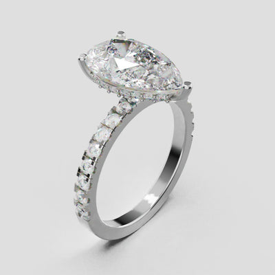 Sussurro, 3ct pear lab grown diamond engagement ring, 1.8mm Pave, Hidden Halo, 18K white gold - turning