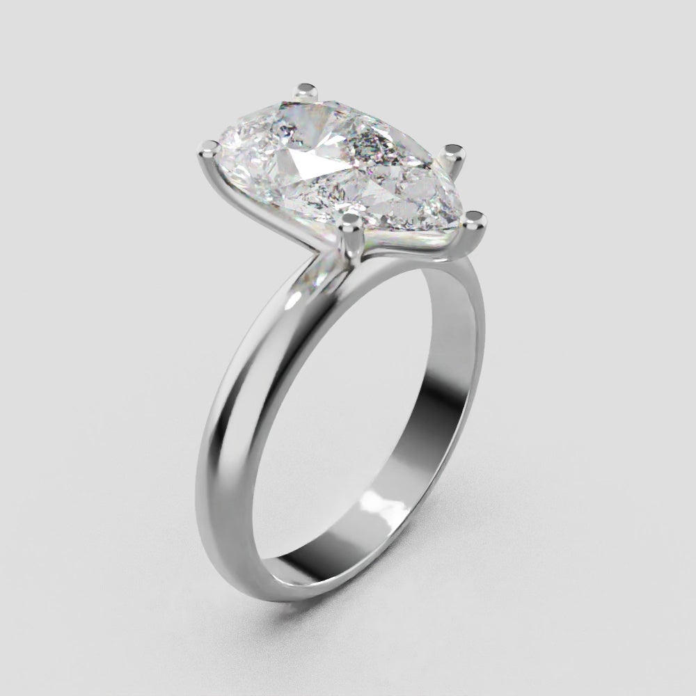 Cinque Punte, 3ct pear lab grown diamond engagement ring, Plain Sides, 5 Prongs, 18K white gold - turning