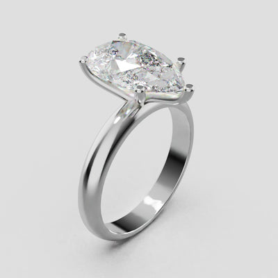 Cinque Punte, 3ct pear lab grown diamond engagement ring, Plain Sides, 5 Prongs, 18K white gold - turning
