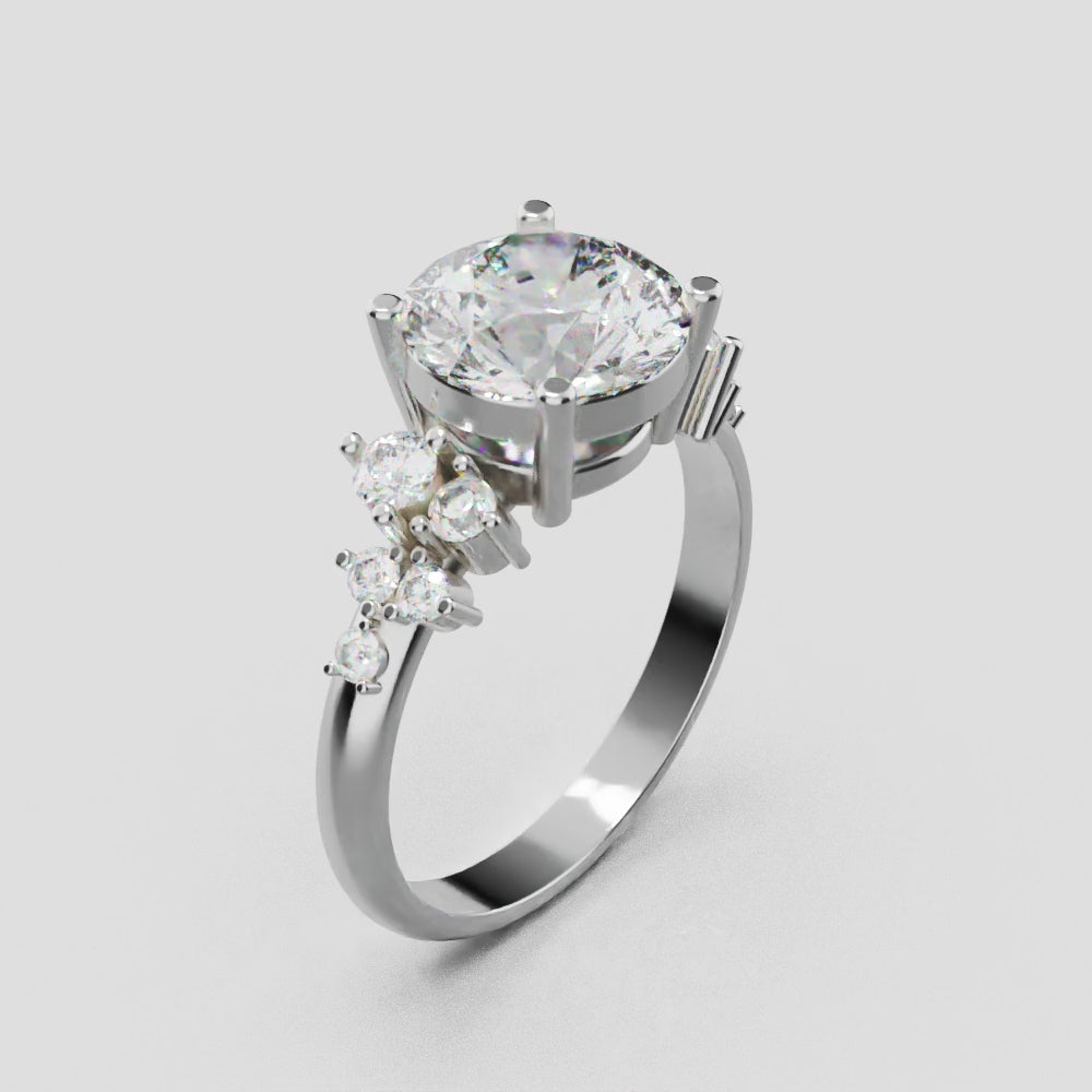Grappolo, 2ct round lab grown diamond engagement ring, Cluster, 18K white gold - turning