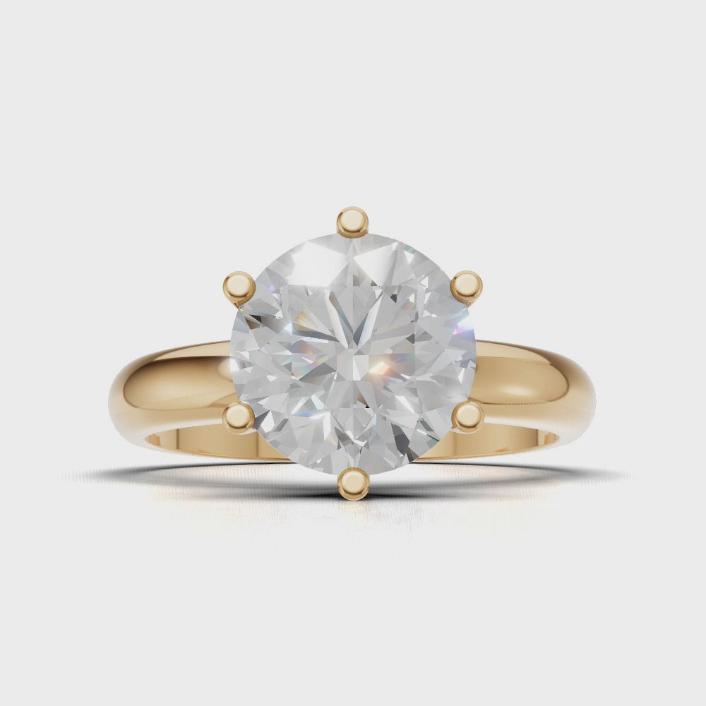 Sei Stelle, 2ct round lab grown diamond engagement ring, Plain Sides, 6 Prongs, 18K yellow gold - turning