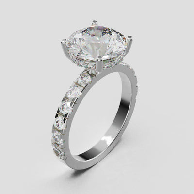 Eclissi, 3ct round lab grown diamond engagement ring, 2.3mm Pave, Hidden Halo, 18K white gold - turning