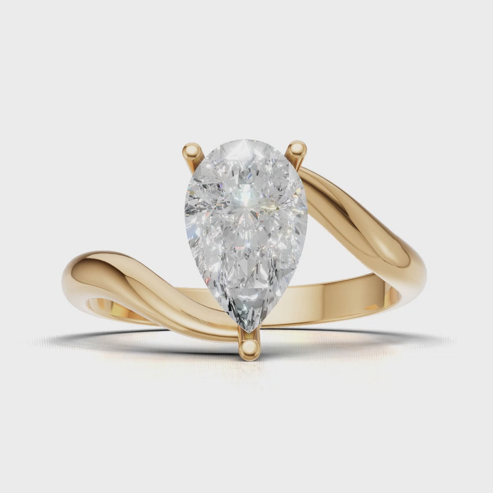 Spirale, 1ct pear lab grown diamond engagement ring, Bypass, 18K yellow gold - turning