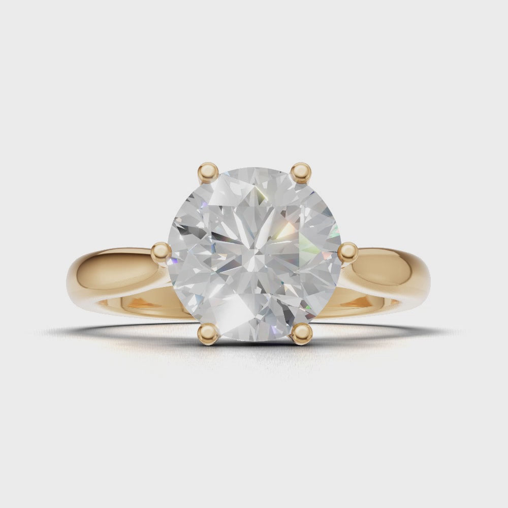 Corolla, 1.5ct round lab grown diamond engagement ring, Petal Cathedral, 18K yellow gold - turning