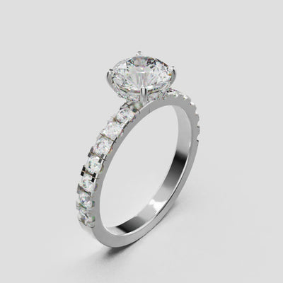 Nimbo, 1ct round lab grown diamond engagement ring, 2.0mm Pave, Hidden Halo, 4 Prongs, 18K white gold - turning