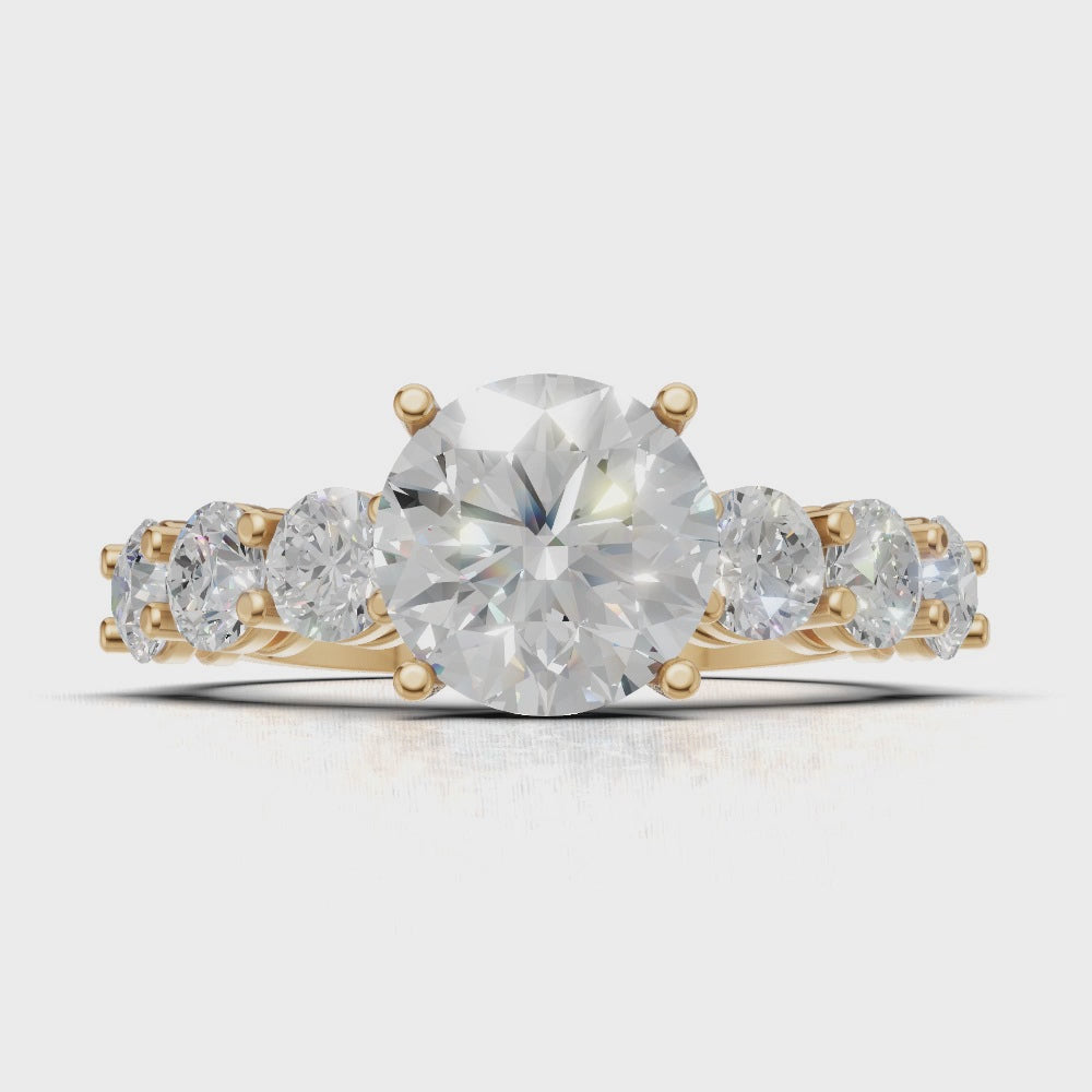 Corso, 1.5ct round lab grown diamond engagement ring, 3.5mm Side Stones, 18K yellow gold - turning